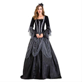 Women Long Dresses Elegant Halloween Party Cosplay Costume Vintage Witch Long Sleeve Maxi Dress - INSWEAR